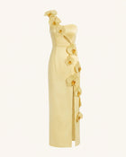 Orchid Embellished Cutout Slit Maxi Dress - Light Yellow