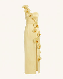 Orchid Embellished Cutout Slit Maxi Dress - Light Yellow