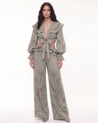 Calla Lily Ruffle Tie-Front Crop Blouse - Sage Green