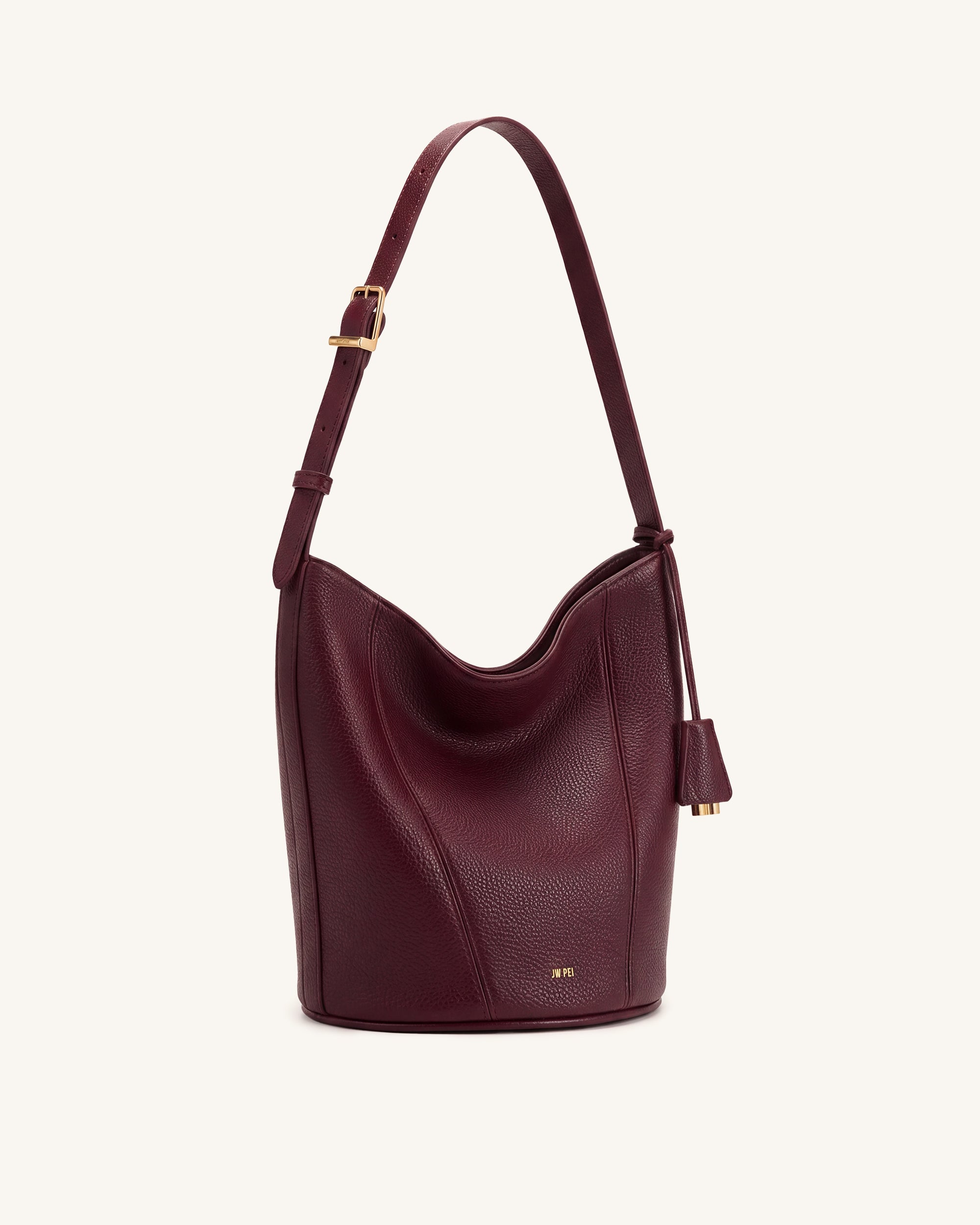 Zora Pebbled Bucket Bag - Deep Burgundy
