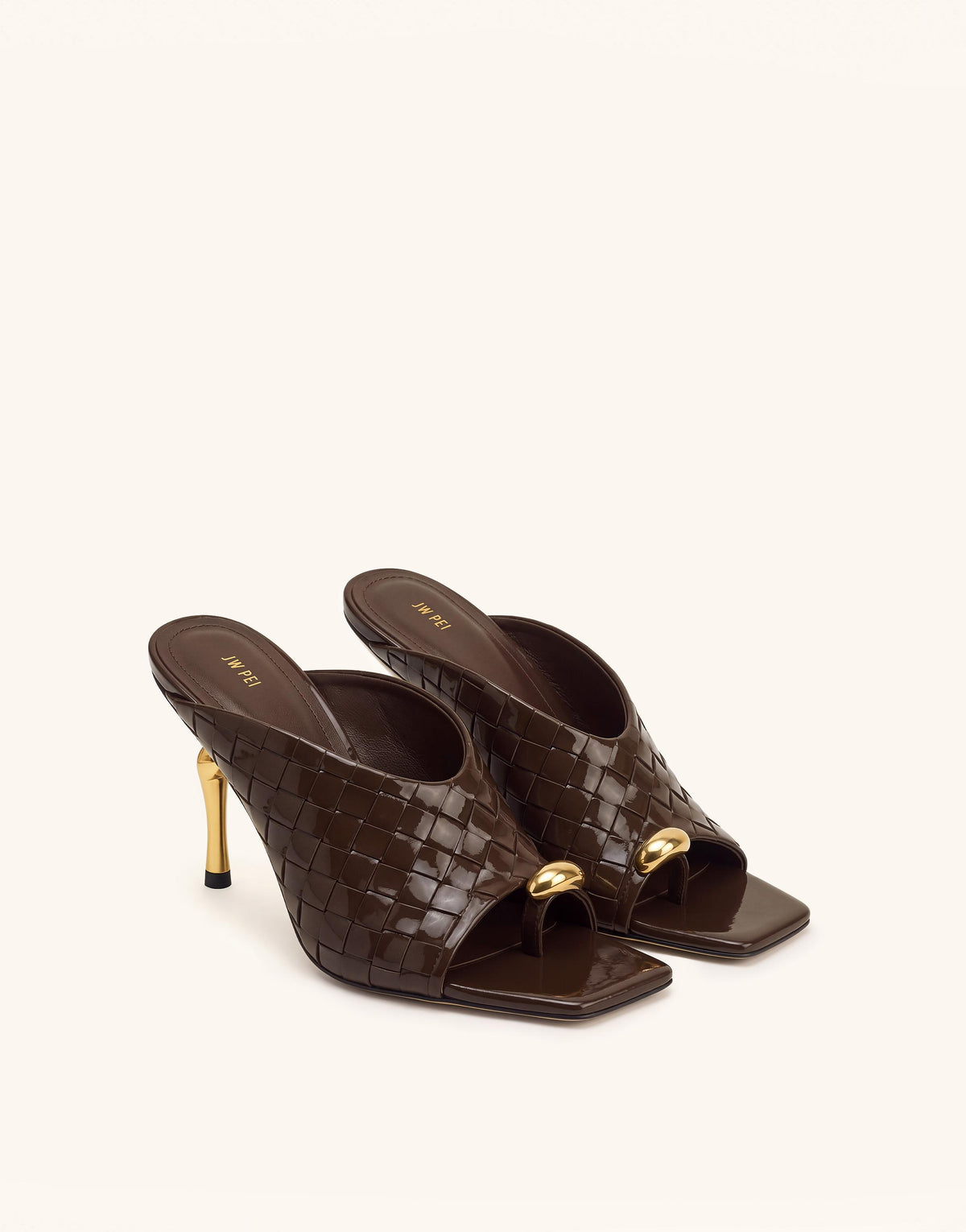 Noemi Woven Square-Toe Metal Accent Sandals - Dark Brown