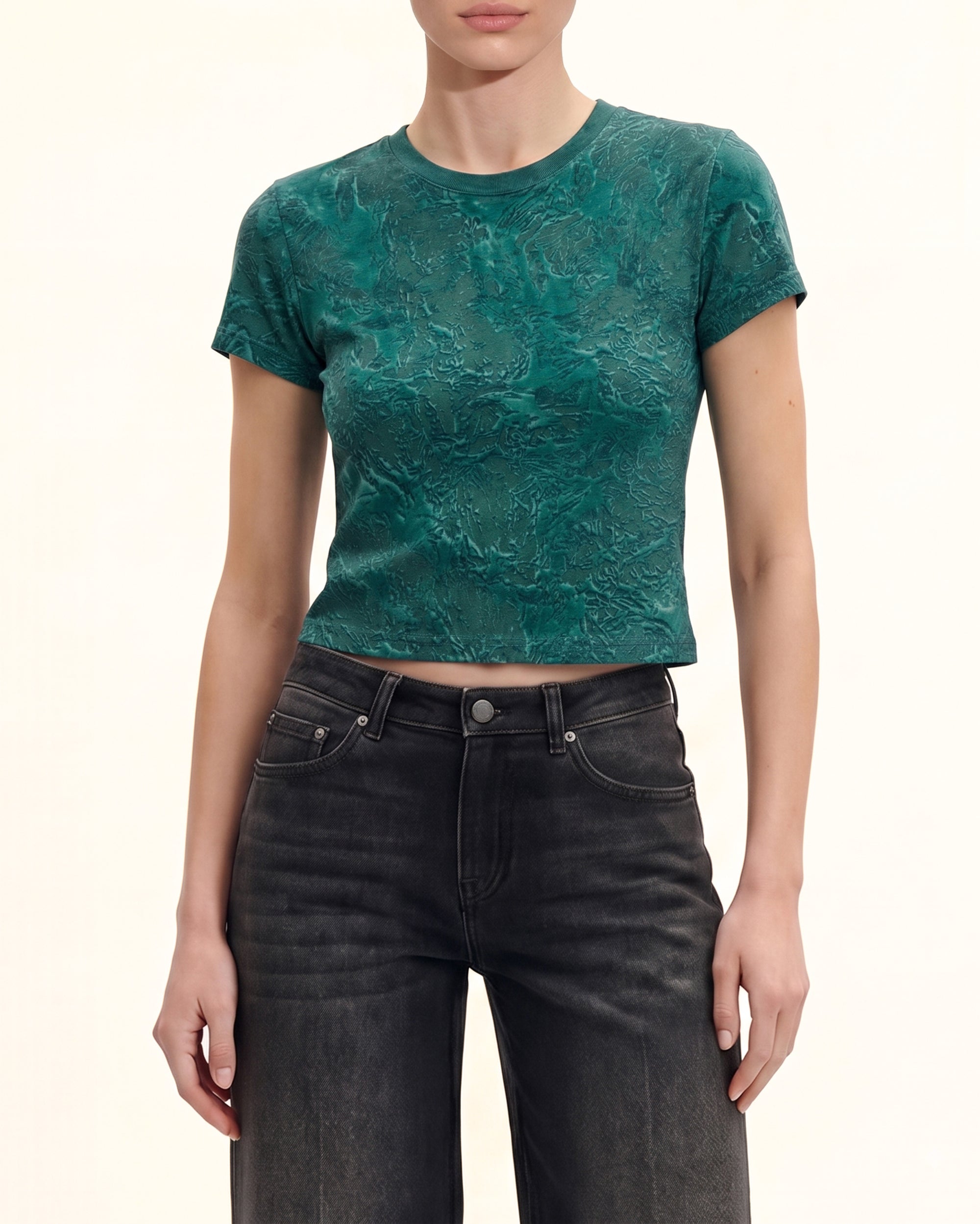 Crinkle Wash Cropped Tee - Emerald