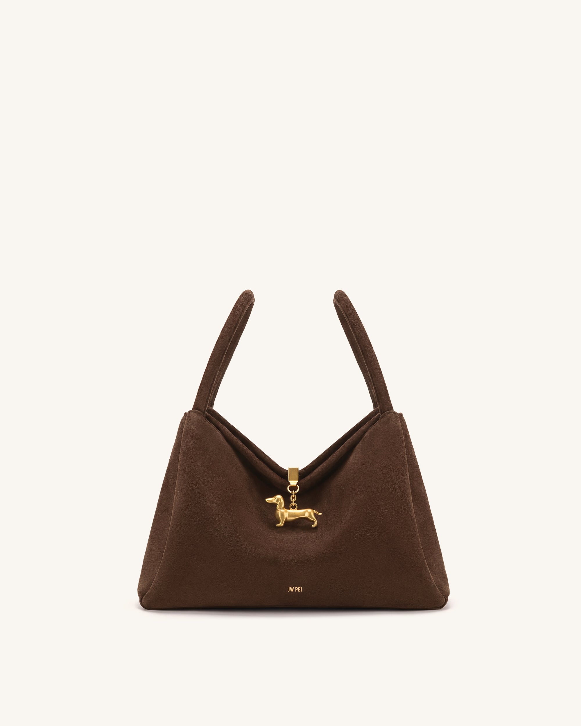 Maelle Faux Suede Dachshund Charm Double Handle Bag - Dark Brown