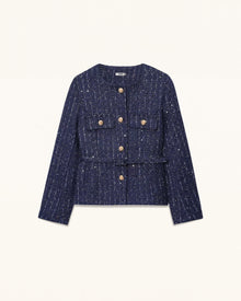 Sequin Tweed Jacket - Navy Blue