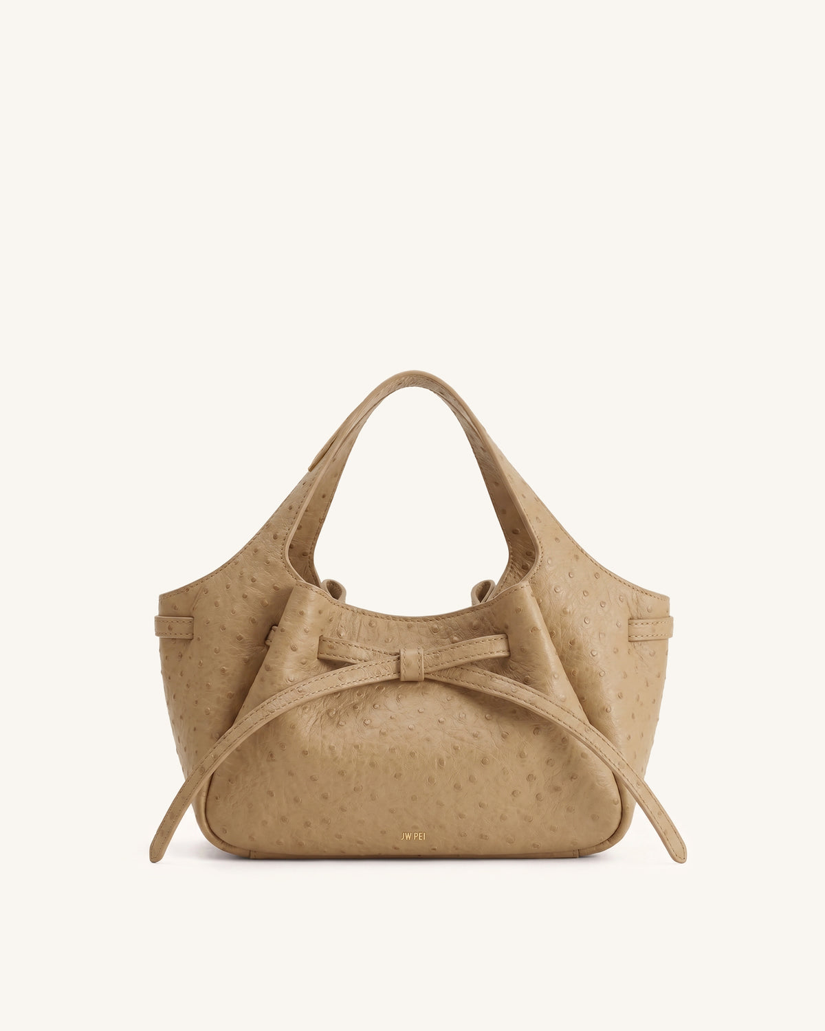 Mabel Faux Ostrich Soft Bow Tote Bag - Khaki