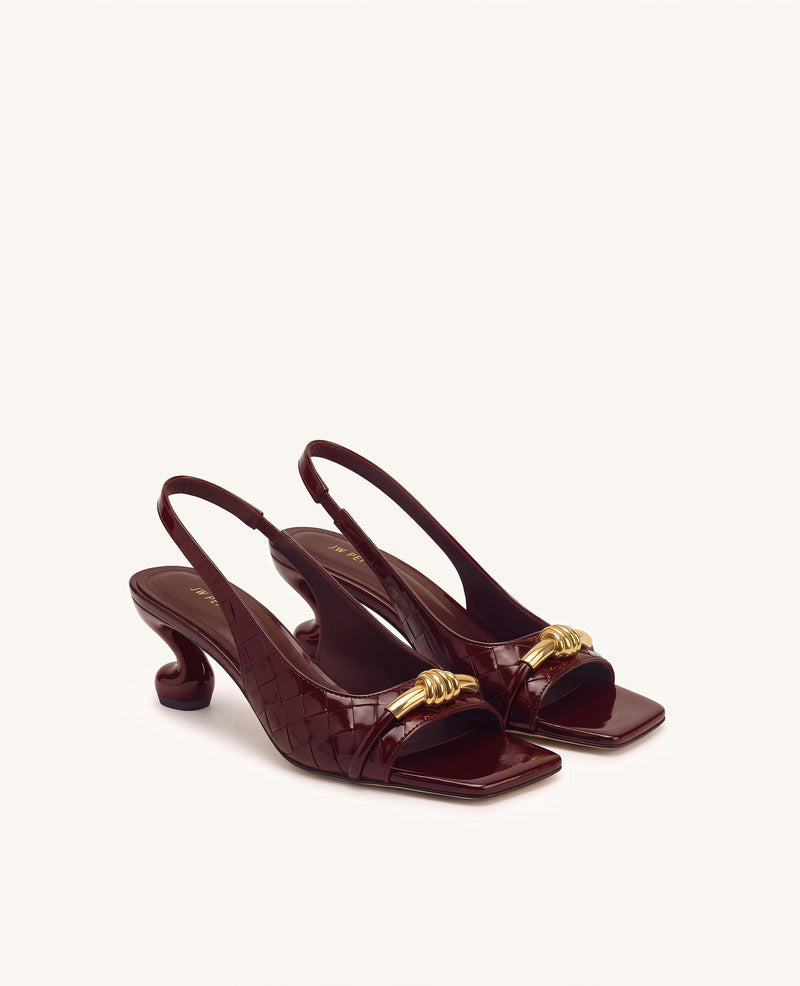 Lena Metal Rope Knot Woven Slingback Pumps - Burgundy