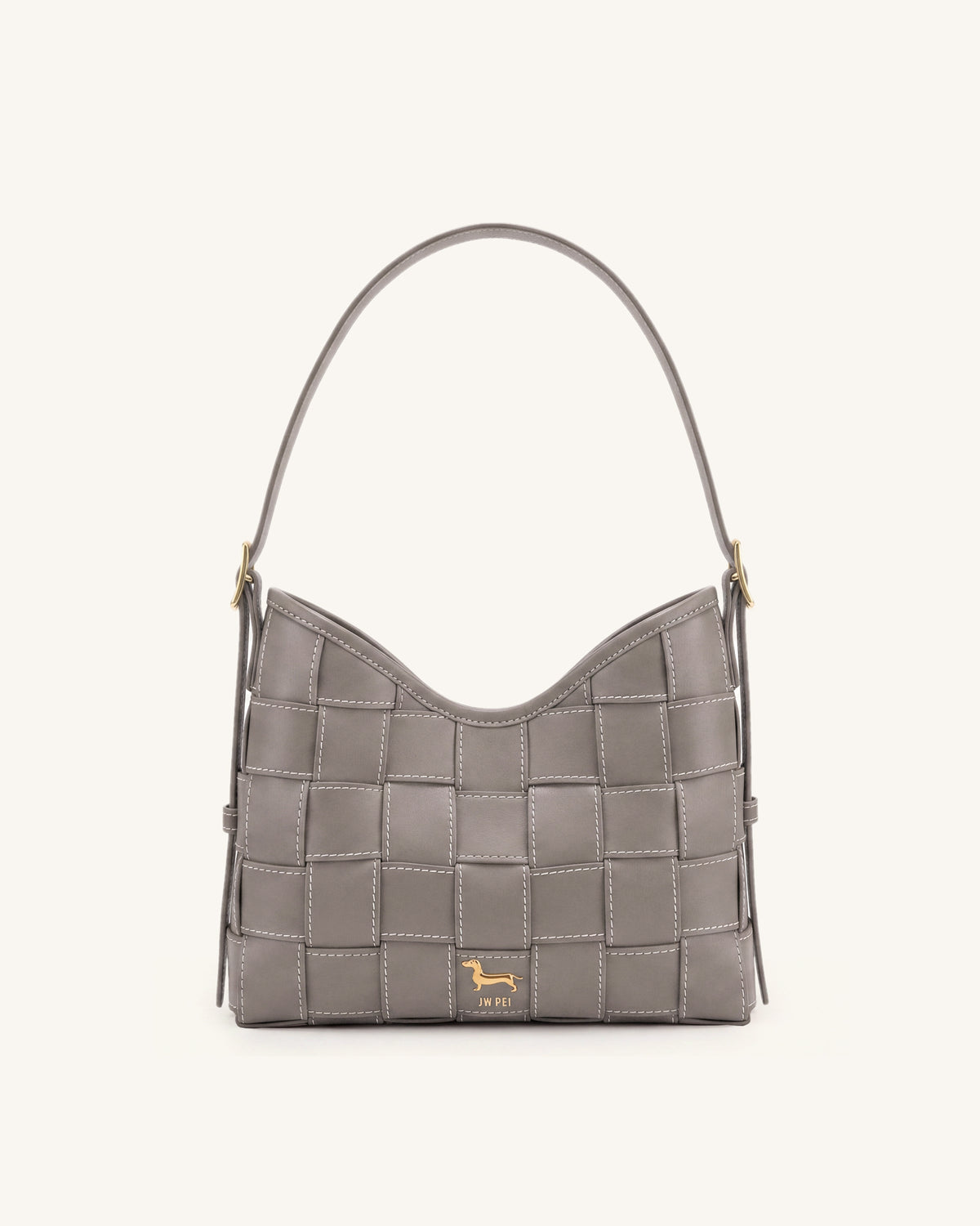 Nadine Dachshund Woven Hobo Bag - Warm Grey