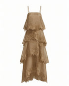 Orchid Embroidered Layered Maxi Dress - Light Brown