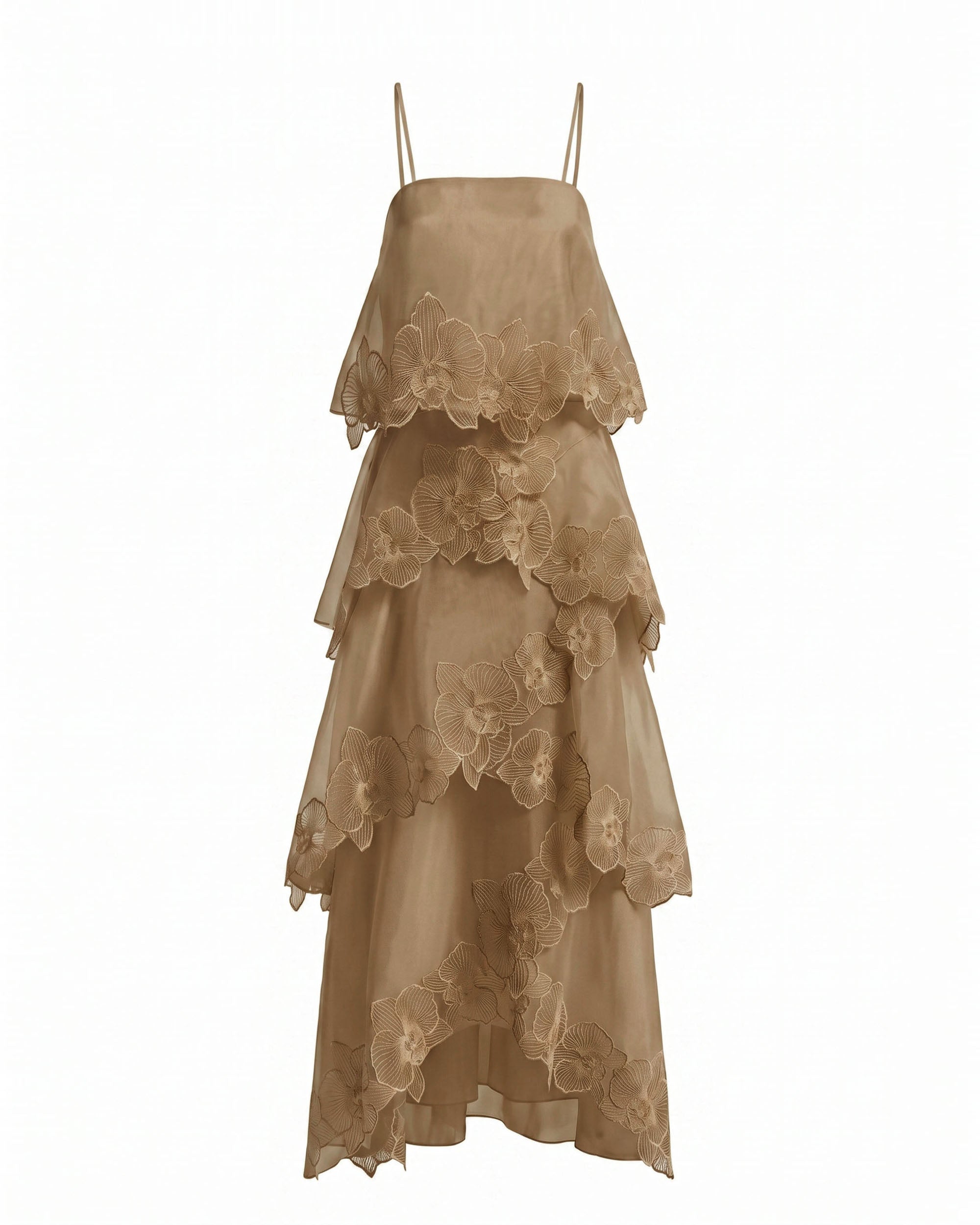 Orchid Embroidered Layered Maxi Dress - Light Brown