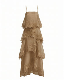 Orchid Embroidered Layered Maxi Dress - Light Brown