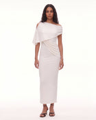 Asymmetric Shoulder Draped Cape Midi Dress - Ivory