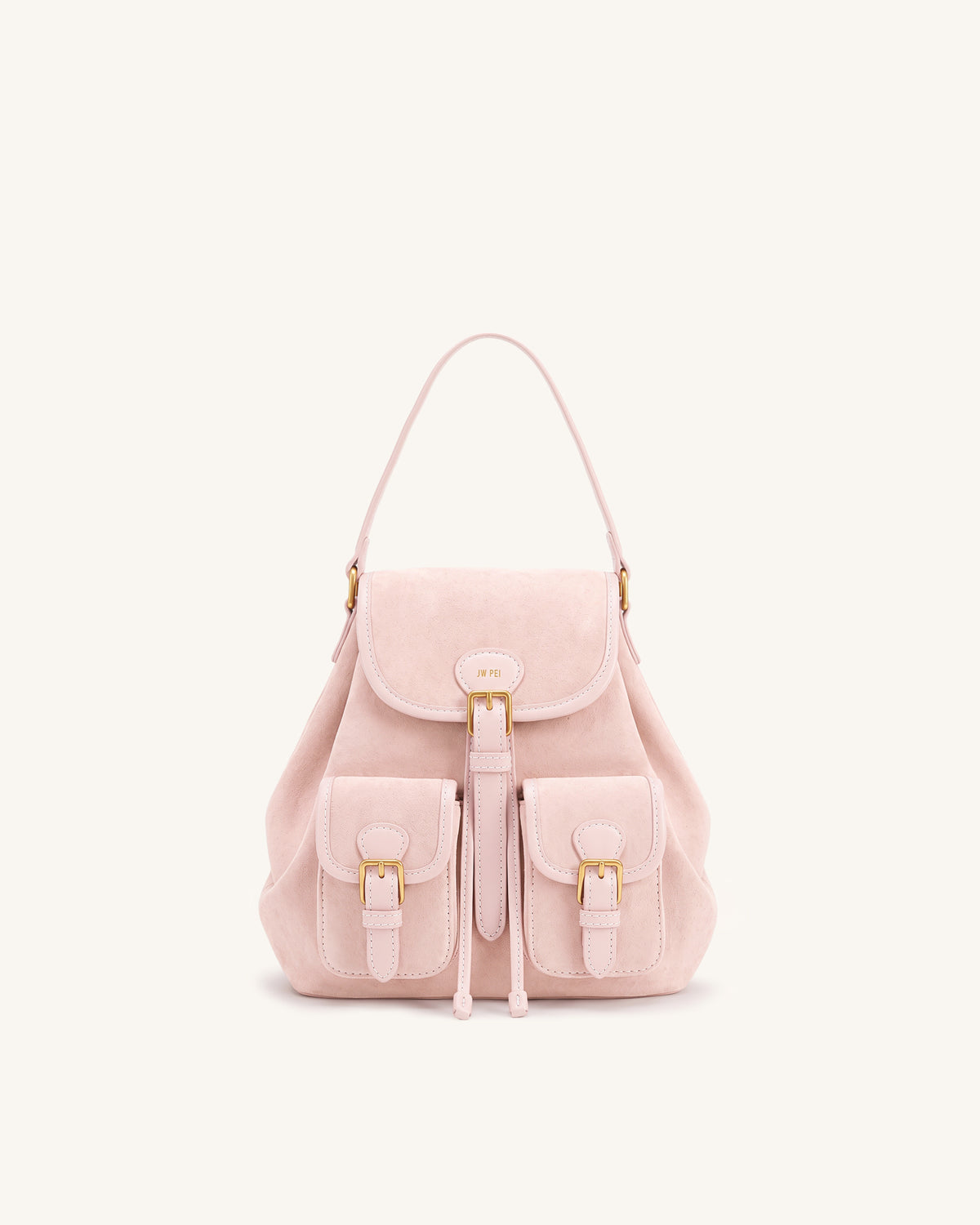 Harper Faux Suede Buckle Pocket Backpack - Light Pink