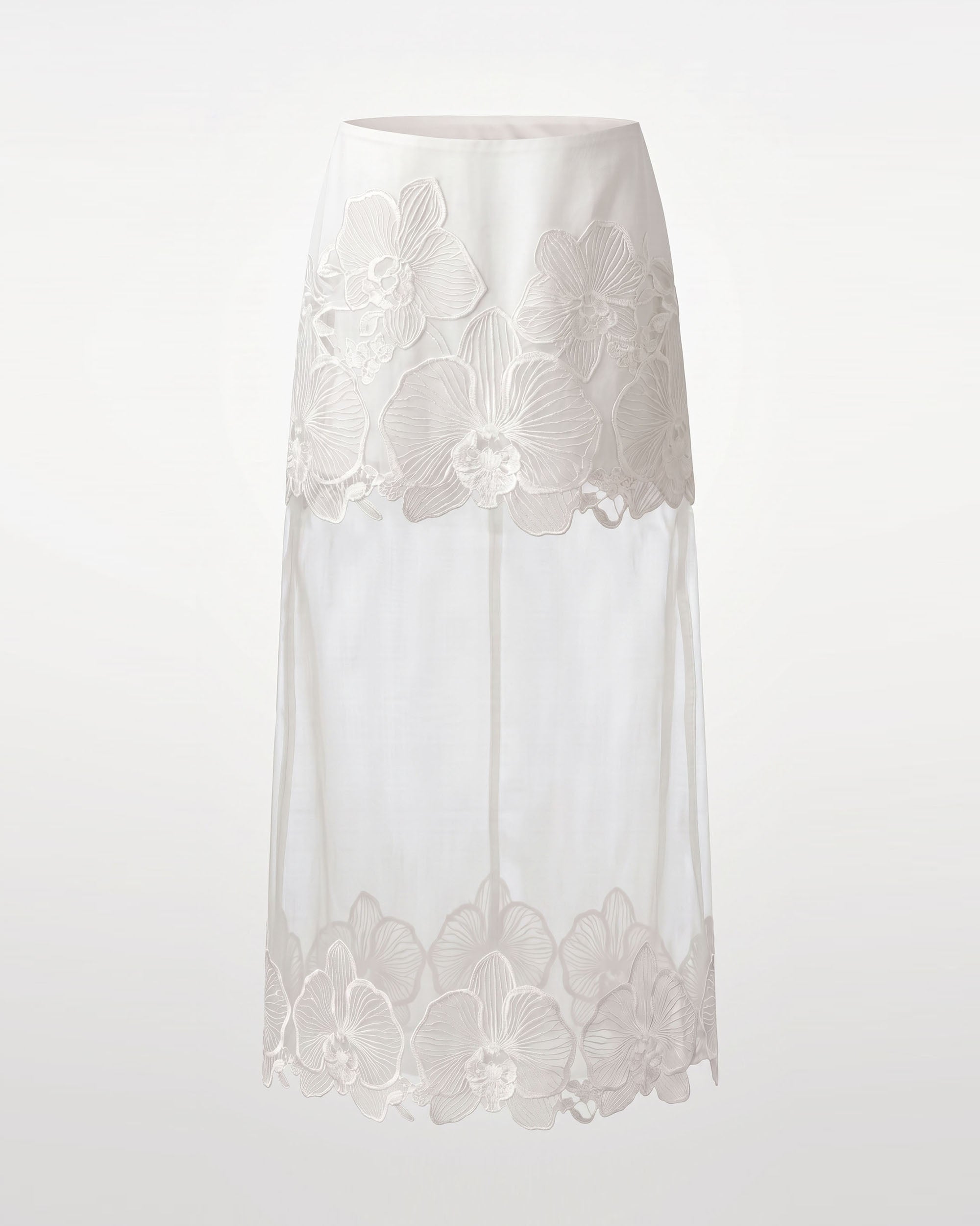 Orchid Embroidered Sheer Overlay Skirt - White