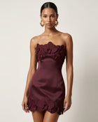 Orchid Trim Strapless Mini Dress - Burgundy