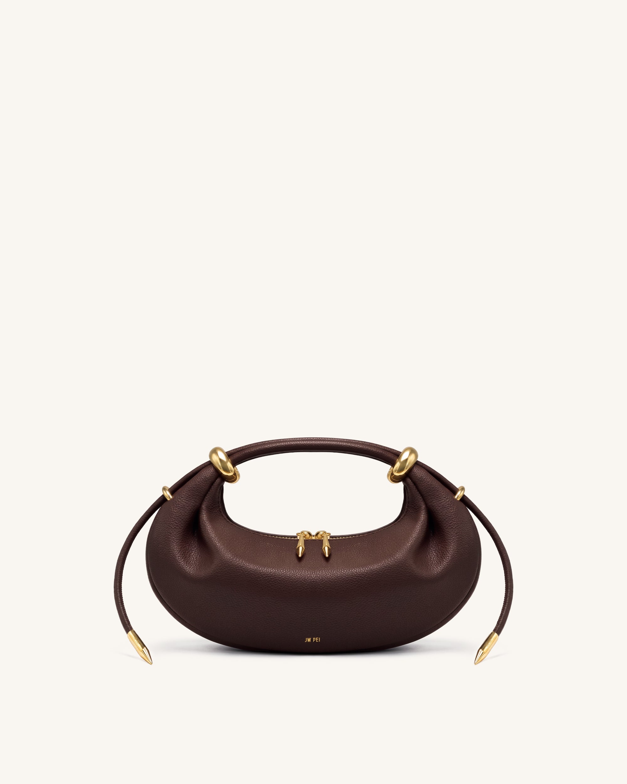 Ellie Metal Ring Embellished Crescent Top Handle Bag - Dark Brown