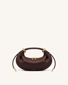 Ellie Metal Ring Embellished Crescent Top Handle Bag - Dark Brown