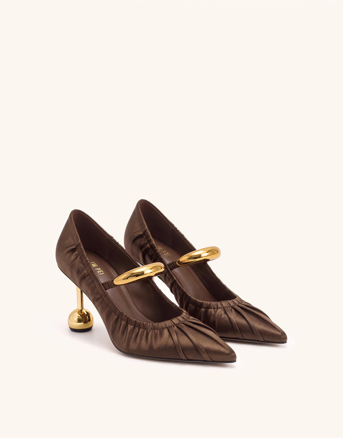 Helena Satin Pierced Ruched Pointed-Toe Pumps - Brown