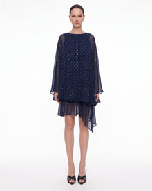 Embellished Sheer Balloon-Hem Maxi Dress - Navy