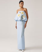 Lily Embroidered Draped Strapless Maxi Dress - Light Blue