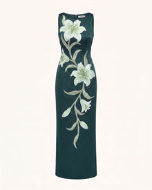 Lily Floral Print Sleeveless Column Maxi Dress - Dark Green
