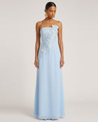 Orchid Embroidered Strapless A-Line Maxi Dress - Light Blue