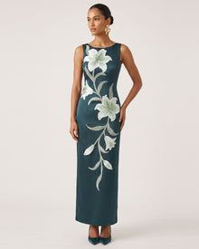 Lily Floral Print Sleeveless Column Maxi Dress - Dark Green