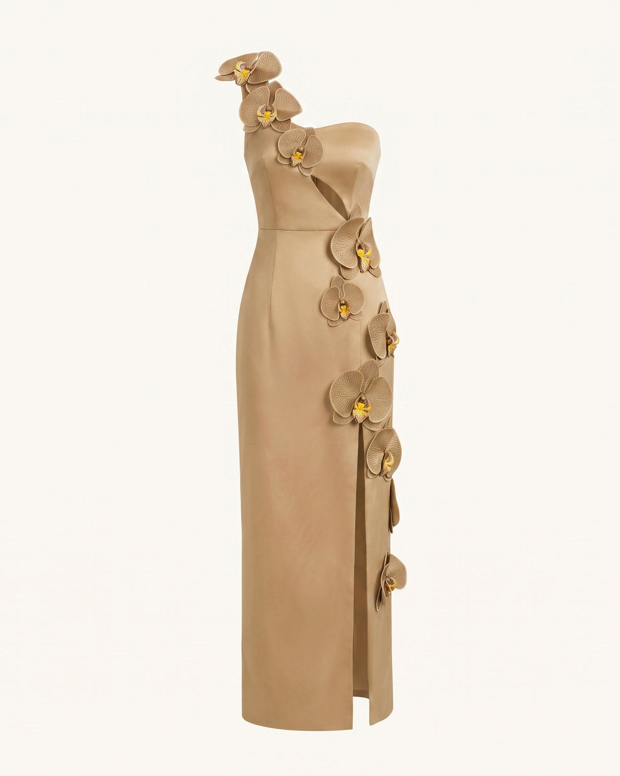 Orchid Embellished Cutout Slit Maxi Dress - Mocha Brown