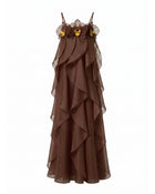 Orchid Embroidered Organza Maxi Dress - Dark Brown