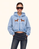 Facing Dachshund Acid Cropped Hoodie - Washed Sky