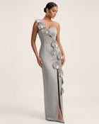 Orchid Embellished Cutout Slit Maxi Dress - Grey