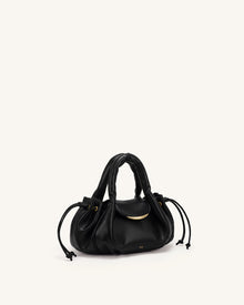Nerissa Ruched Flap Top Handle Bag - Black