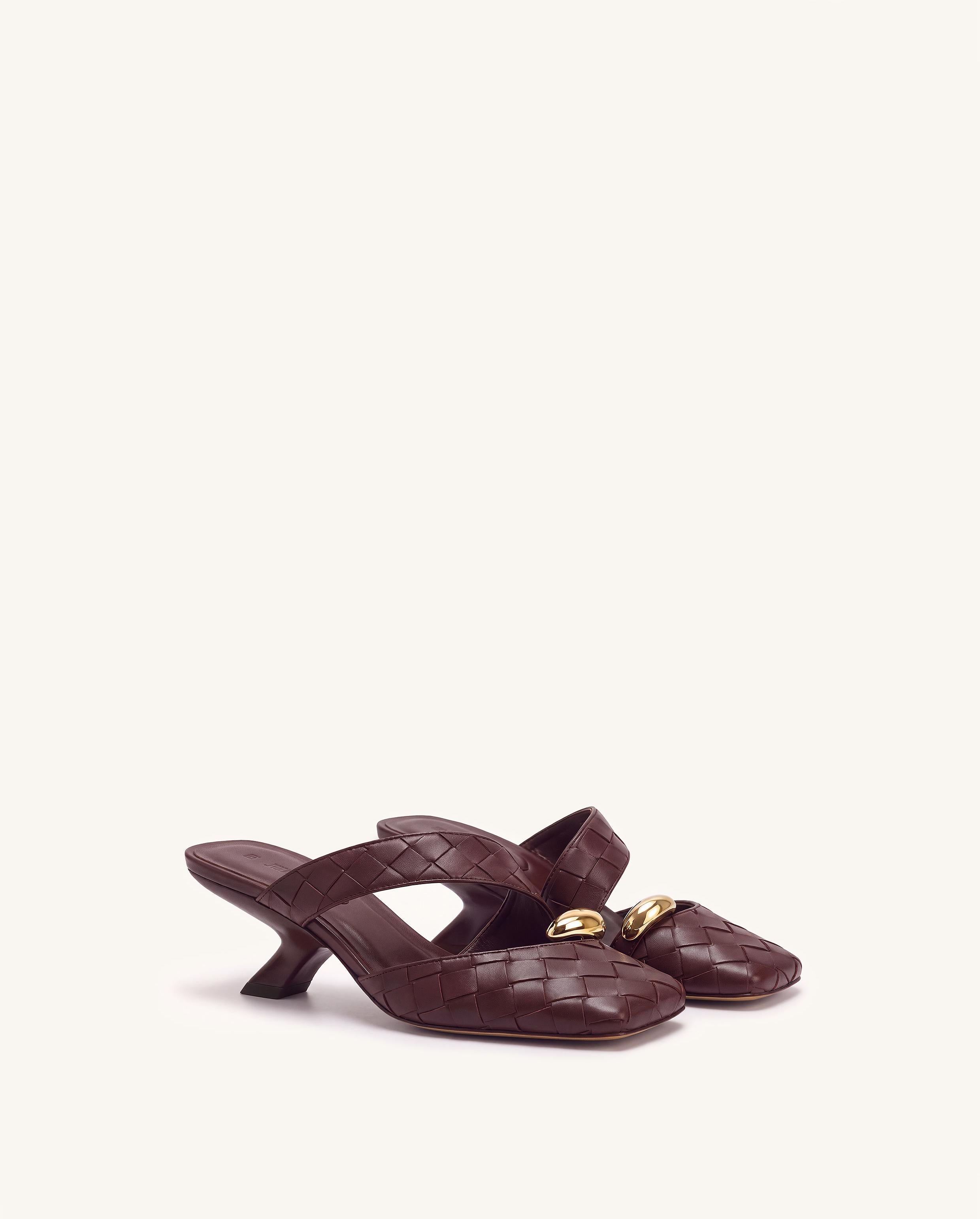 Noemi Woven Hardware Closed-Toe Mules - Burgundy