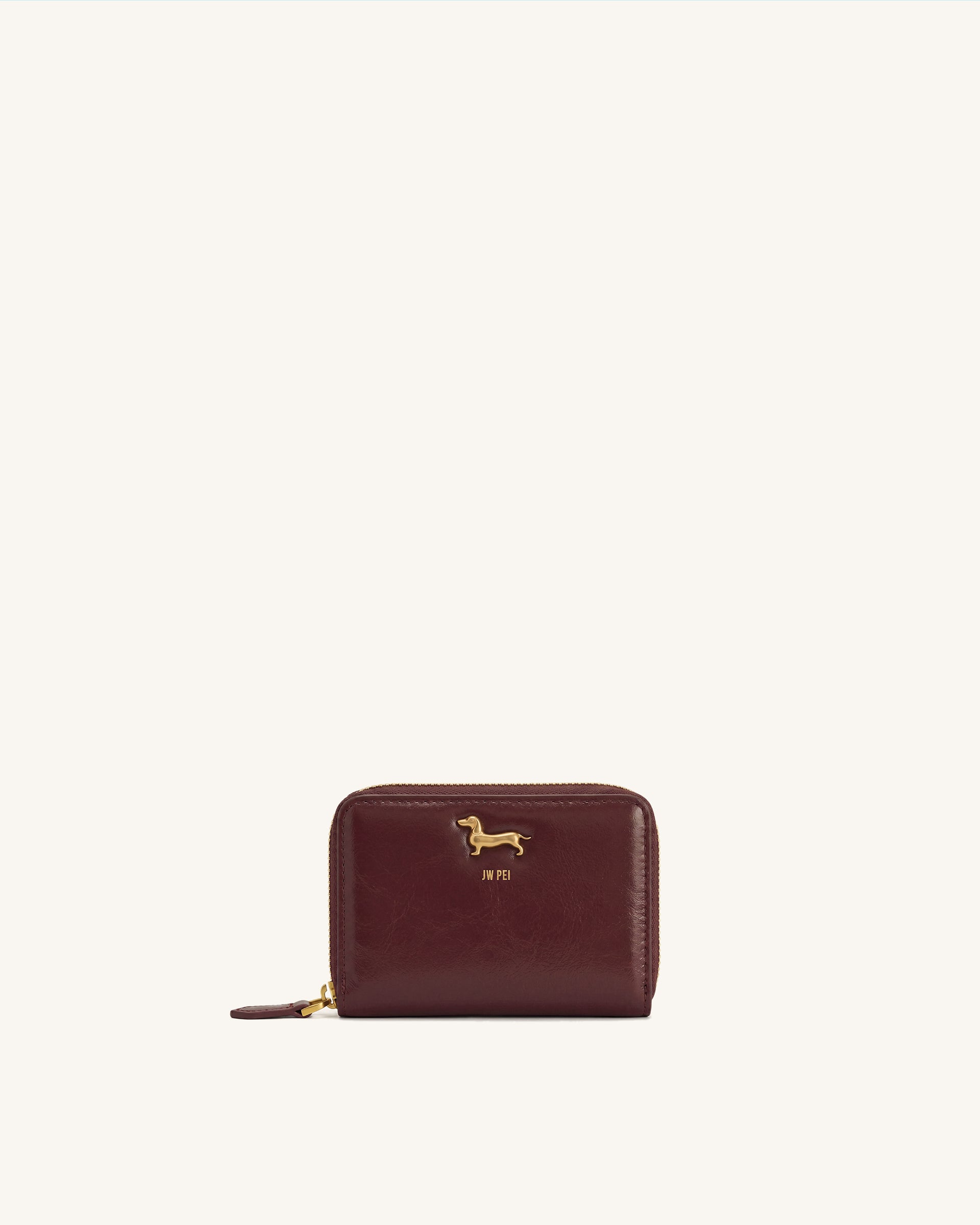 Maeve Dachshund Metal Emblem Zip Wallet - Brown