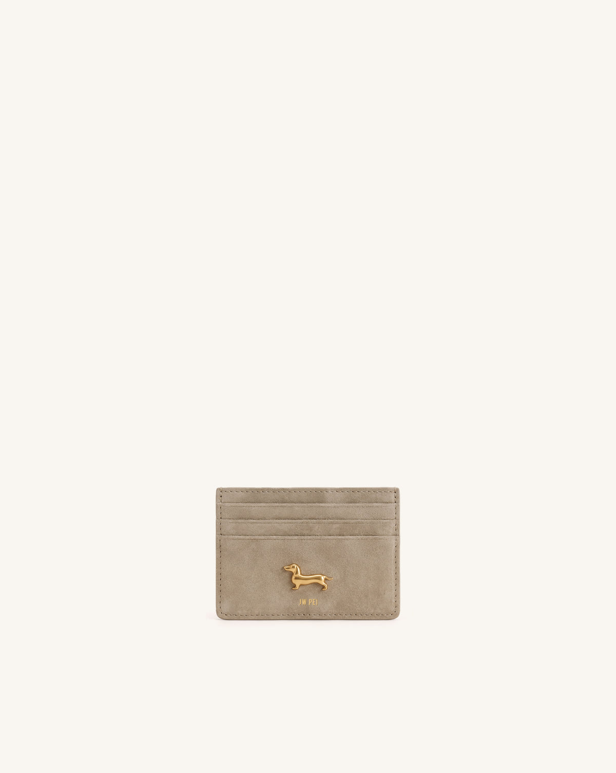 Maeve Faux Suede Dachshund Metal Emblem Card Holder - Gray