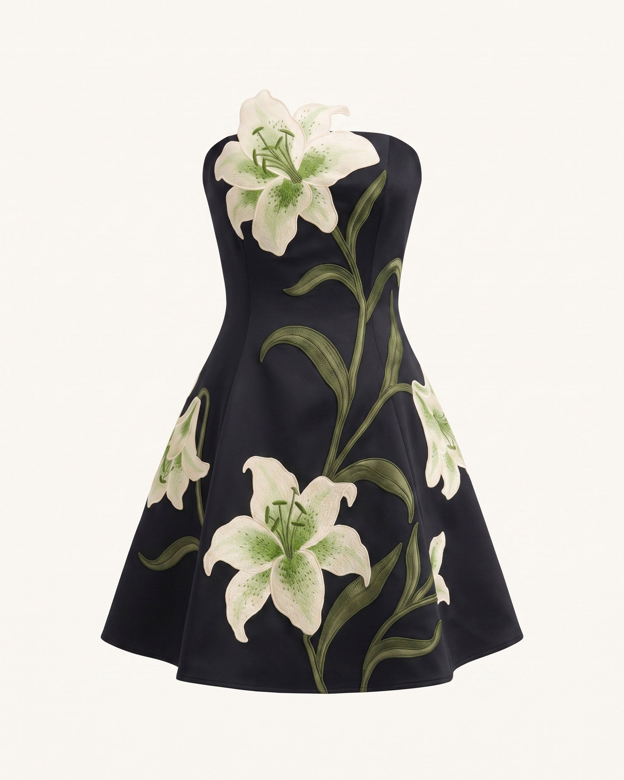 Lily Floral Print Strapless A-Line Mini Dress - Black