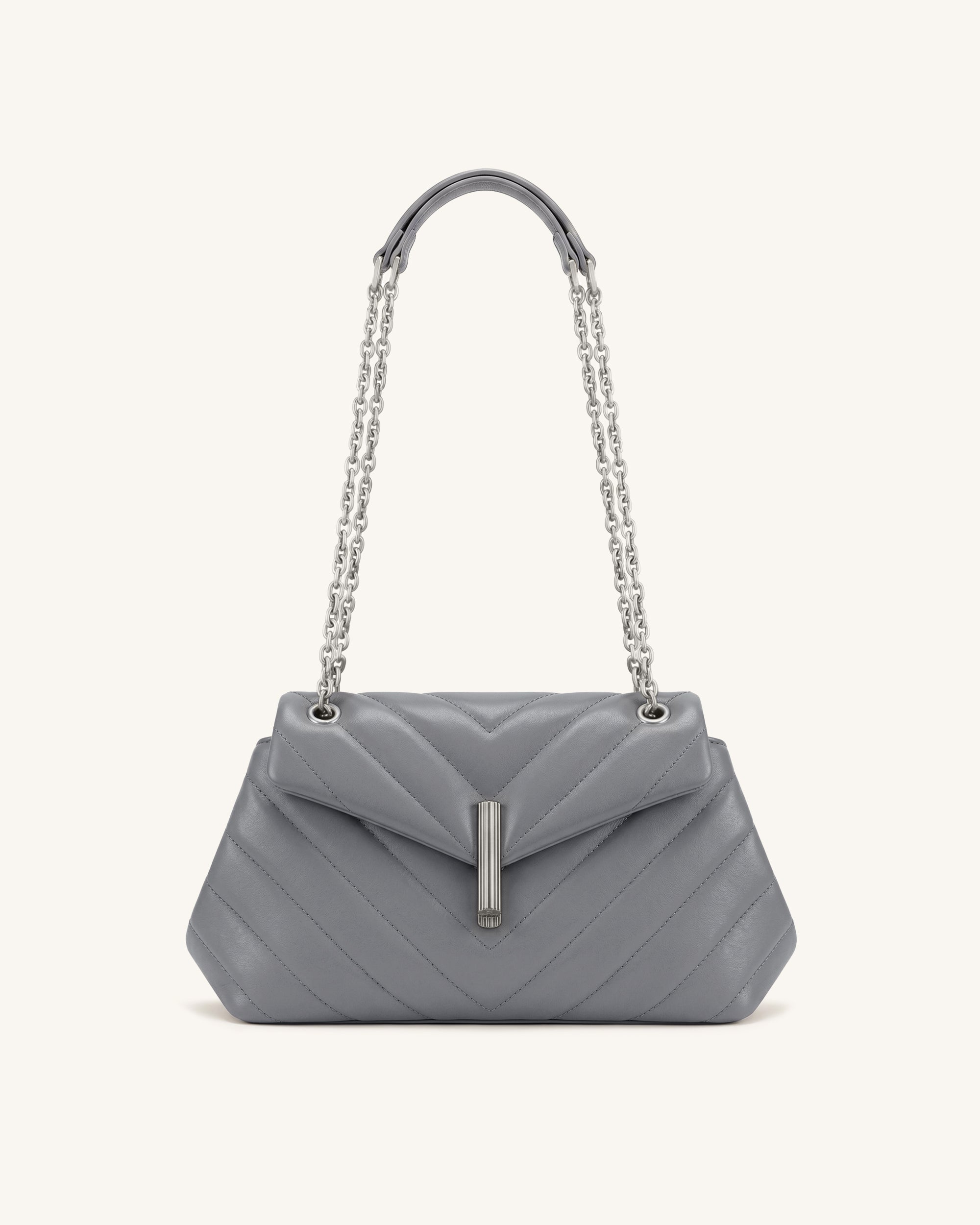 Valerie Quilted Chain Flap Shoulder Bag - Grey