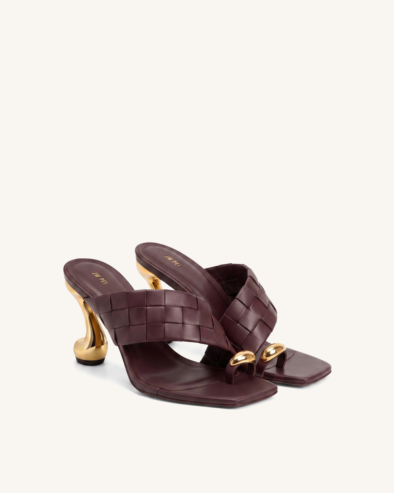 Noemi Square-Toe Woven Hardware Mules - Burgundy