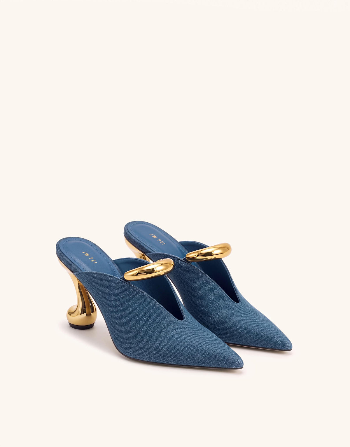 Helena Pierced Pointed-Toe Mules - Denim Blue