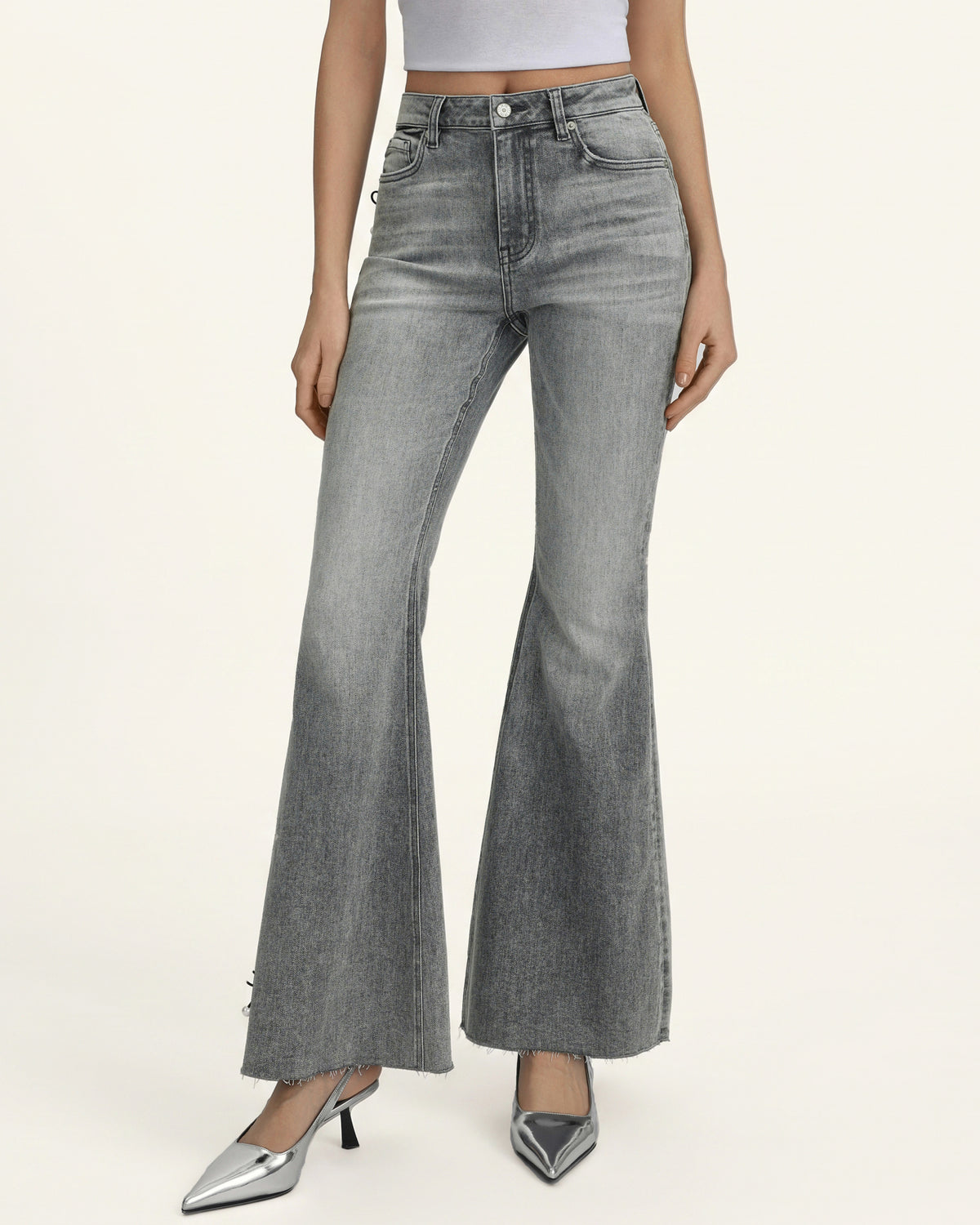 Seraphic Crystal Back Wing Bell Bottom Jeans - Smoke and Mirrors