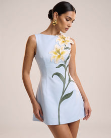 Lily Embroidered Sleeveless Structured Mini Dress - Light Blue