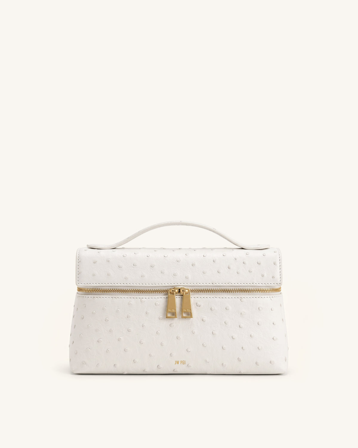 Thea Faux Ostrich Top Handle Bag - Pearl White