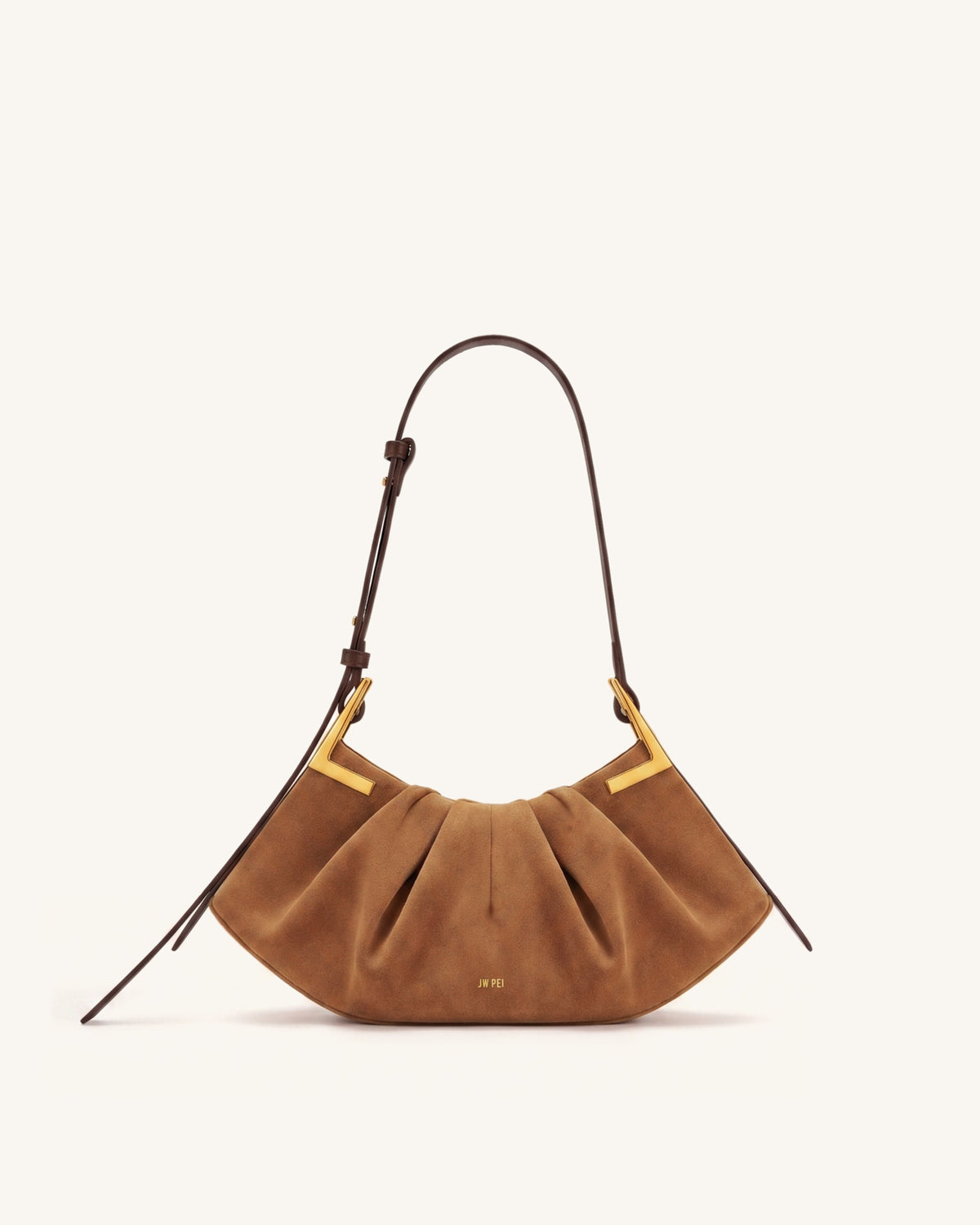 Amelia Faux Suede Pleated Shoulder Bag - Brown