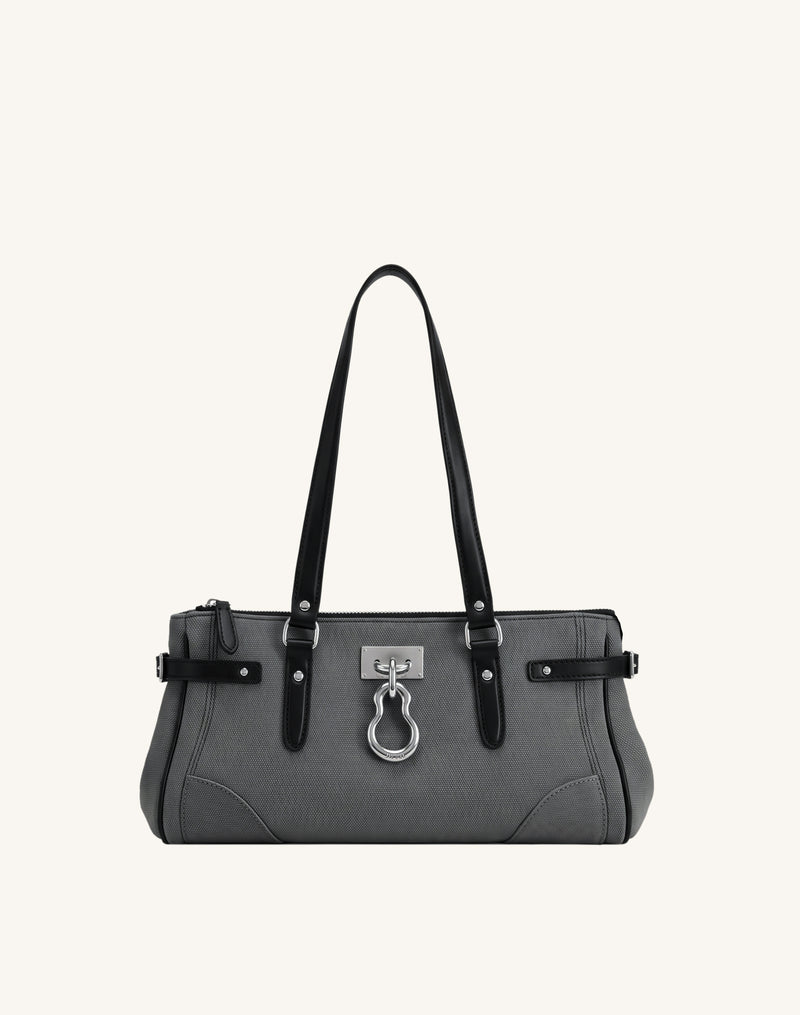 Yvette Elongated Tote Bag - Black Gray Canvas