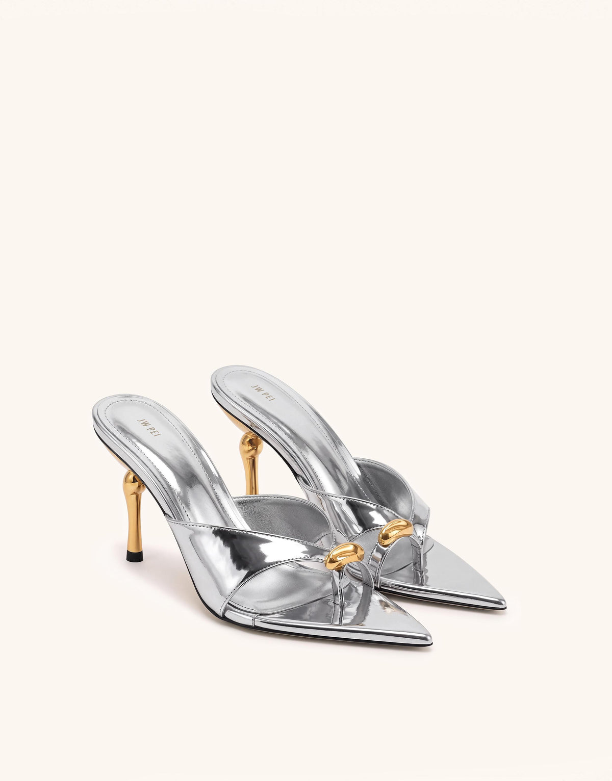 Noemi Square-Toe Metal Accent Sandals - Metallic Silver