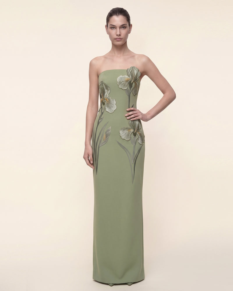 Iris Embroidered Strapless Maxi Dress - Sage Green