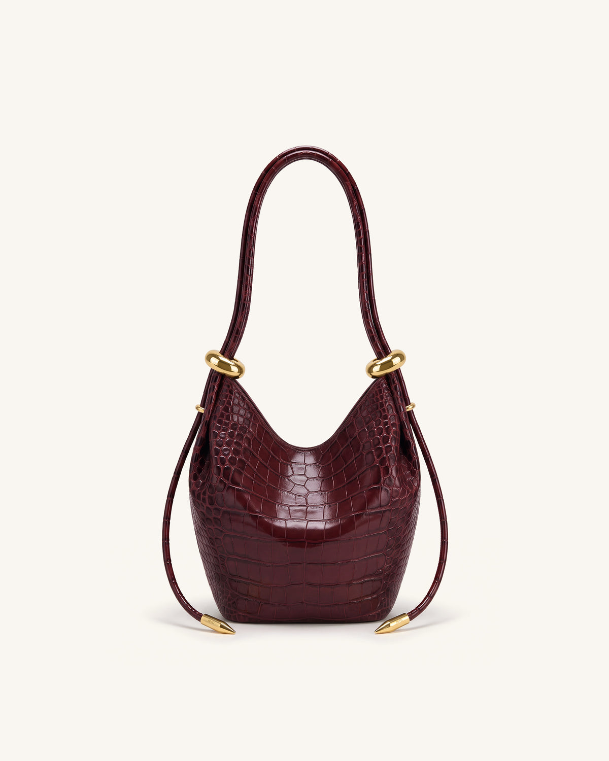 Ellie Metal Ring Embellished Bucket Bag - Burgundy Croc
