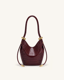 Ellie Metal Ring Embellished Bucket Bag - Burgundy Croc