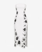 Flower Embroidered Strapless Midi Dress - White