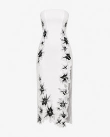 Flower Embroidered Strapless Midi Dress - White