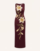 Lily Floral Print Sleeveless Column Maxi Dress - Burgundy